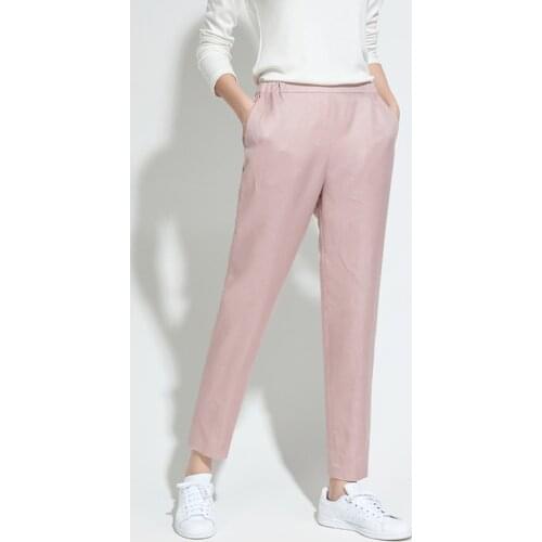 2019 Casual Spring Trousers Women High Waist Pants Streetwear Linen Harem Pants Pink Office Work pantalon femme YQ365