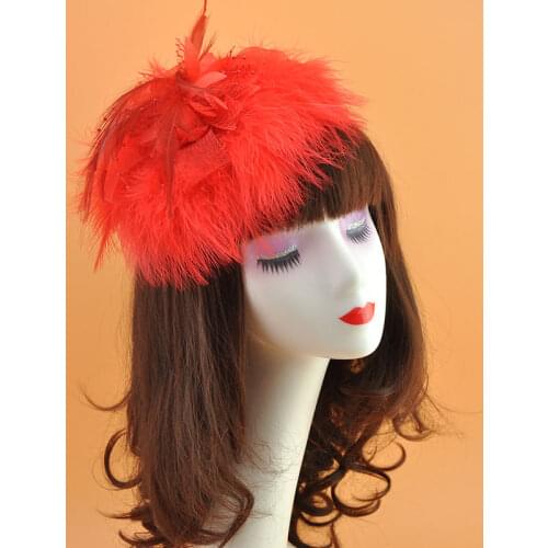 Feather Felt Pillbox Hat Women Headwear Fascinator Hair Clip Flower Bead Prom Costume Ladies Gauze Headdress Hair Accessories