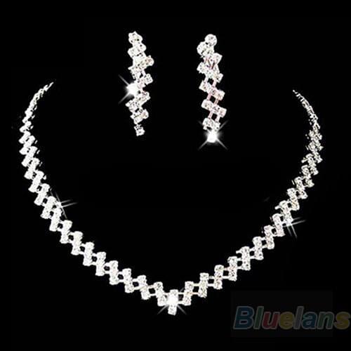 Bluelans 2020 Sumptuous Bridal Wedding Prom Jewelry Crystal Rhinestone Diamante Necklace & Earring Set