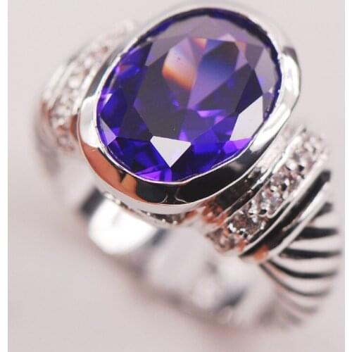 Purple Crystal Zircon 925 Sterling Silver Woman Ring Size 6 7 8 9 10 F629 Fashion