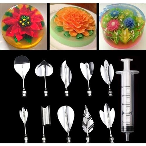 10 PCS 3D Flowers shape Jelly Art Tools Jelly Cake Gelatin Pudding Nozzle Syringe Nozzle Set Cake Decorating Tools