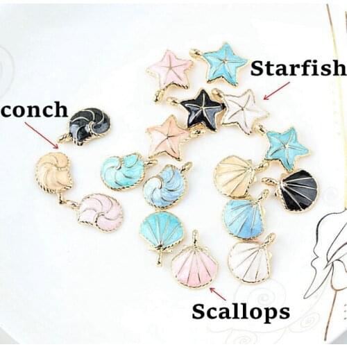 10PCS Alloy Colorful Conch Starfish Scallops Pendant Enamel Charms DIY Accessories For Handmade Bracelet Necklace,Keychain