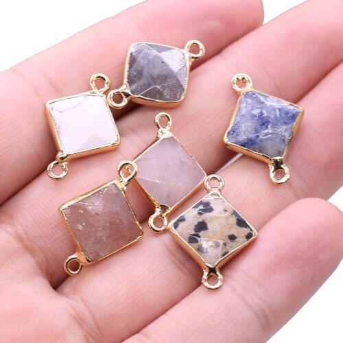 3pcs Natural Stone Charms Connectors Pendants Sodalite Rose Quartzs Double Hole Jewelry Making DIY Necklace Bracelets 16x22mm