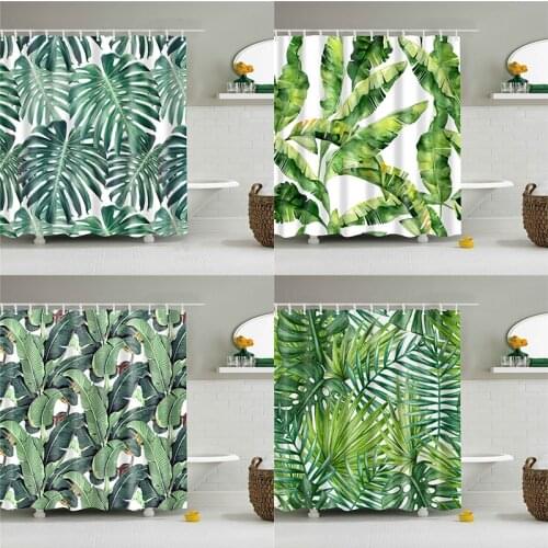 3D Bathroom Supply Shower Curtains Set Leaves Printed Waterproof Fabric Cloth Bath Curtain Screen with Hooks