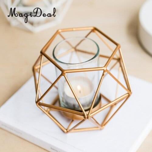 4pcs Wire Hollow Geometric Tealight Candle Holder Mood Light Candleholder Candlestick Lantern Case