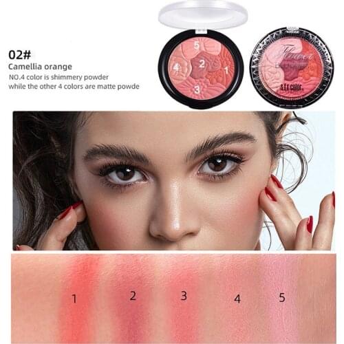 5-color Petal Blush Multi-function High-gloss Trimming Blush Makeup Contour Exquisite Facial Makeup TSLM1