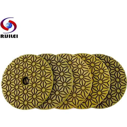 RIJILEI 5PCS 4 Inch Diamond Polishing Pads 100mm Flexible Wet concrete Floor Polishing Pad for Granite Marble Grinding Disc