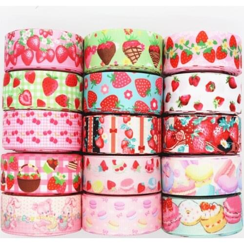 50 Yards Grosgrain Ribbon Strawberry Cake Printed Ribbon 1" 25MM For Hair Bows DIY Crafts Handmade Accessories M19070902