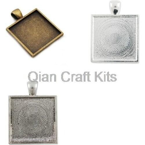 60pcs 28x28mm Square Zinc Alloy Cameo Cabochon Base Setting Pendants,fit 25x25mm cabochons square base setting