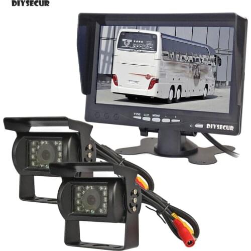 DIYSECUR 2 x IR CCD Rear View Car Camera + 7" HD TFT LCD Car Monitor Reverse Rear View Monitor Remote Control 12V-24V DC