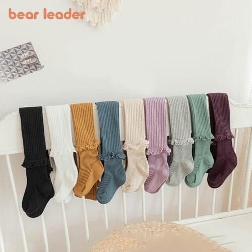 Bear Leader Girls Kids Princess Lace Korean Style Leggings 2021 New Fashion Baby Spring Autumn Pants Solid Color Leggings 1-12Y