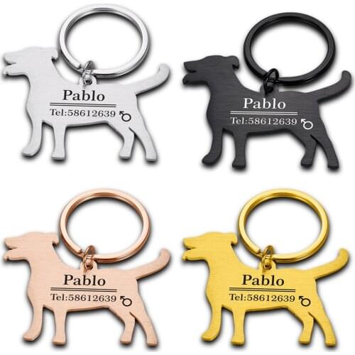 Pet Dog Keychain Accessories Customized Dog Cat ID Tag Anti-lost Name Telephone Keychain Free Engraving Multiple Languages