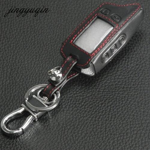 Jingyuqin New Leather Key Case For Tomahawk TW9010 TW9020/TW4000/TW701 LCD Remote keychain Fob Cover Two Way Car Alarm System
