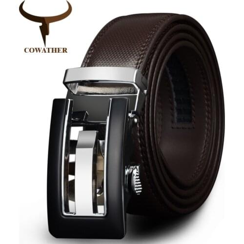COWATHER 2019 Genuine Leather belts for men High quality brown black color metal automatic buckle Strap male Jeans cowboy CZ045
