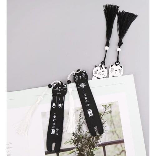 Cute Cartoon Wooden Bookmark Book Page With Tassel Student Stationery School P9YA