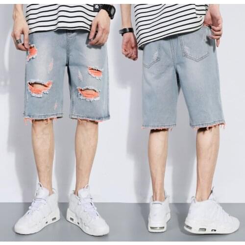 New Mens Denim jeans Shorts Spring Summer Washed Short Half Pant Knee Length Large Loose Male Plus Blue Pants High Quality