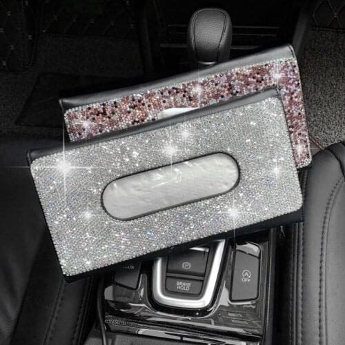 Rhinestone Crystal Car Tissue Box for Sun Visor Auto Hanging Tissue Box Diamond Sunshade Case Auto Car Accessories