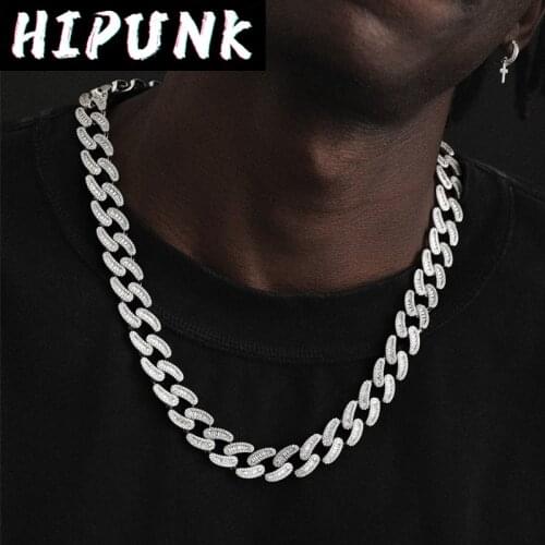 HIPUNK Hip Hop Cuban Link Chain Iced Out Necklace Micro Pave Cubic Zirconia Charm Jewelry For Rapper Men Women