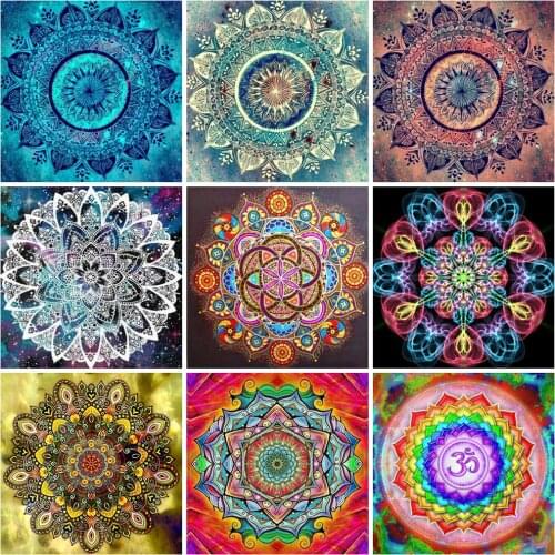 Huacan Diamond Painting 5d Mandala Diamond Art Farmhouse Home Decor Mosaic Flower Handmade Gift Wall Art