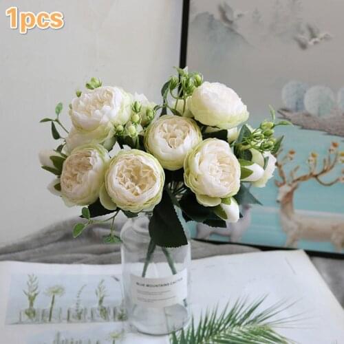 1pcs Artificial Flowers Head Silk Peony Fake Flower for Wedding Home DIY Decor Party Birthday Scrapbooking Wreath Accessory