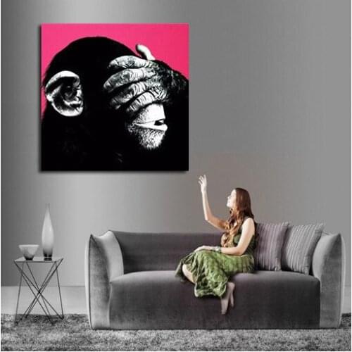 Canvas painting Modern Oil Painting Abstract Gorilla See no Evils Wall Stickers quadro decorativo Free Shipping Animal Pictures
