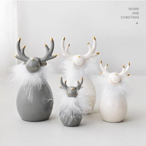 INS Nordic Ceramic Elk Christmas Ornaments Desktop Miniature Figurine Christmas Decorations For Home Decor Crafts New Year Gifts