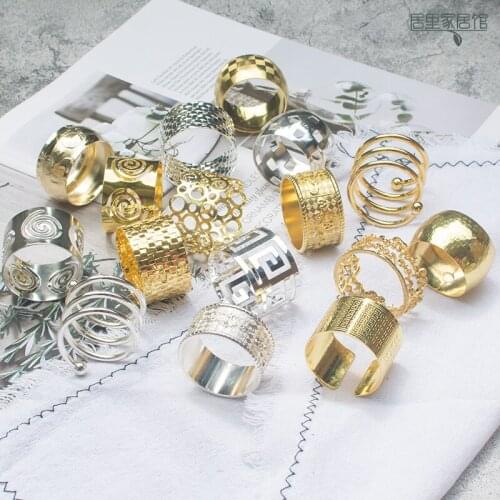 6pcs Napkin Rings Elegant Pearl Metal Napkin Buckle West Dinner Towel Napkin Ring Holder Party Cafe wedding Decoration Supplies
