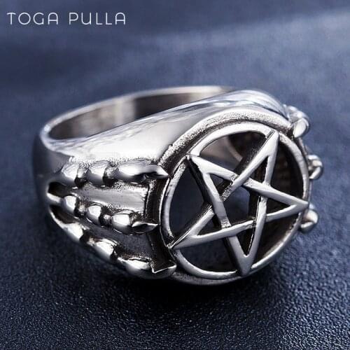 Hollow Out Pentagram Rings For Men Vintage Dragon Claw Stainless Steel Biker Ring Male Punk Hip Hop Jewelry Best Gift For Him
