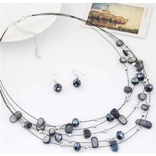 2021 New Fashion Crystal Turquoise Shell Set Multi Layer Chains Jewelry Sets For Women Party Wedding Bride Necklace Set