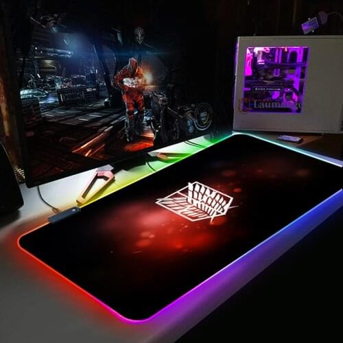 Attack on Titan Mousepad Large Computer Mouse Mat Large LED Gaming Mouse Pad Night RGB USB Wired Lighting for CSGO Dota