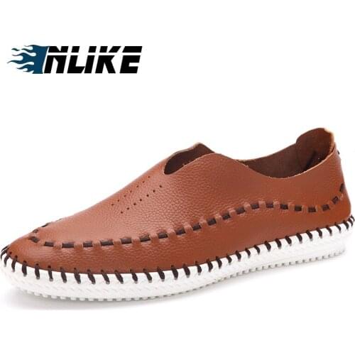 Men Genuine Leather Shoes Slip On Black Shoes Real Leather Loafers Casual Shoes