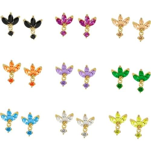 CCFJOYAS Minimalist Cute 925 Sterling Silver Stud Earrings Yellow/Purple/Green/Black/White Color Three Zircon Studs earrings