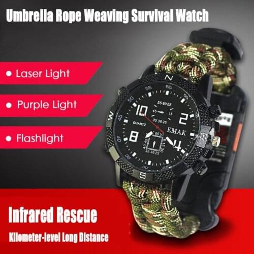Outdoor Emergency Survival Multi-function Watch Flashlight Infrared Purple Light Watch Compass Mountaineering Watch