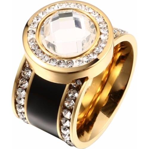 Stainless Steel Rings for Men Rose Gold Color Ring with Crystal Zircon Inlay Walentines Day Gift Luxury Brand Men Jewelry