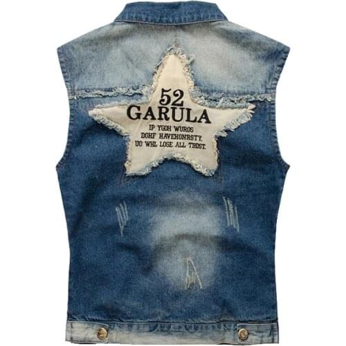 New Mens Male denim vest male five-pointed star letter outerwear patchwork denim jacket Plus large size tank top Free shipping