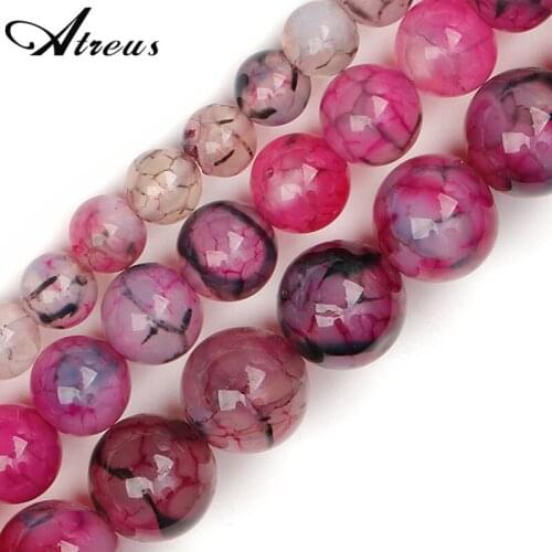 6 8 10 mm Pink Fire Dragon Veins Agates Beads Natural Onyx Stone Round Loose Beads For DIY Bracelet Necklace Jewelry Making