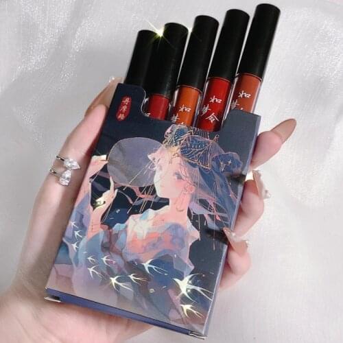Five Pack Lipstick Set Matte Velvet Lasting Creative Pink Girl Cigarette Tube Lip Glaze Set Makeup Lip Makeup Cosmetics TSLM2