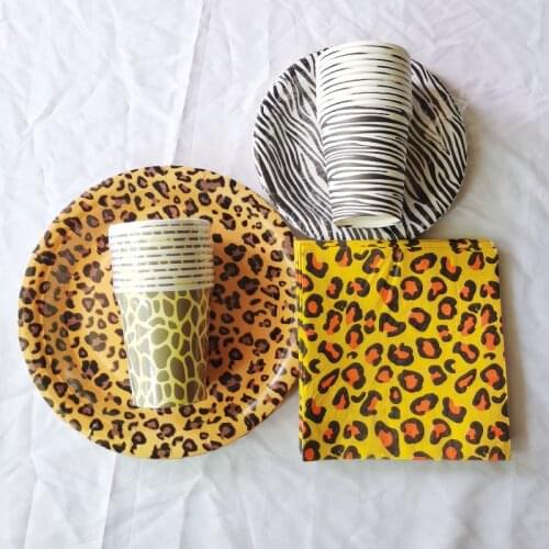 Jungle Forest Animal Theme Disposable Tableware Sets Leopard Zebra Paper Plates/Cups/Napkins Wedding Birthday Party Decoration