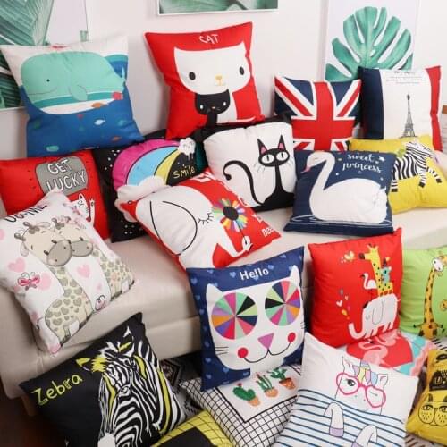Cartoon Animals Lion Giraffe Pillowcase Pillowcase Cushion Cover Pillowcase Art Car Sofa Back Cushion Cover