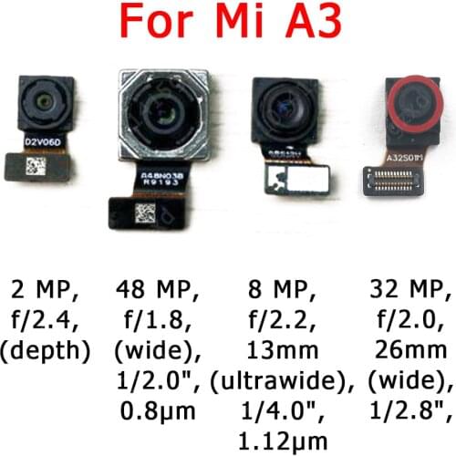 Original Front and Rear Back Camera For Xiaomi Mi A3 Main Facing Camera Module Flex Cable Replacement Spare Parts