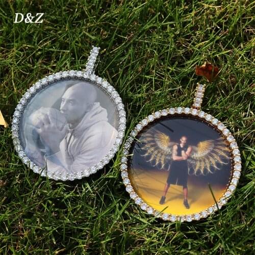 D&Z New 3D Custom Photo Pendant Big Size Solid Back 4mm Width Stones Side Hip Hop Jewelry Personalized Cubic Zircon Chains Gift