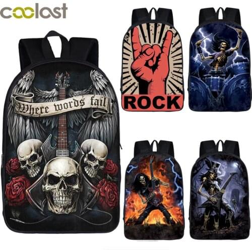 Rock Guitar Rose Backpack for Teenage Boys Girls School Bags Punk Skull Heavy Metal Backpacks Women Men Laptop Backpack Book Bag