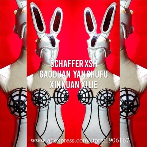 Stage Performance Sexy Lady Ballroom DS Costumes Bunny Headdress Pole Dance Evening Dress Catwalk Show Model Nightclub Clothes