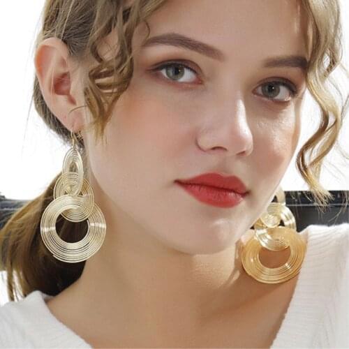 HOCOLE Vintage Gold/Silver Dangle Earrings For Women Geometric Metal Drop Earrings Bohemian Jewelry pendientes mujer moda 2019