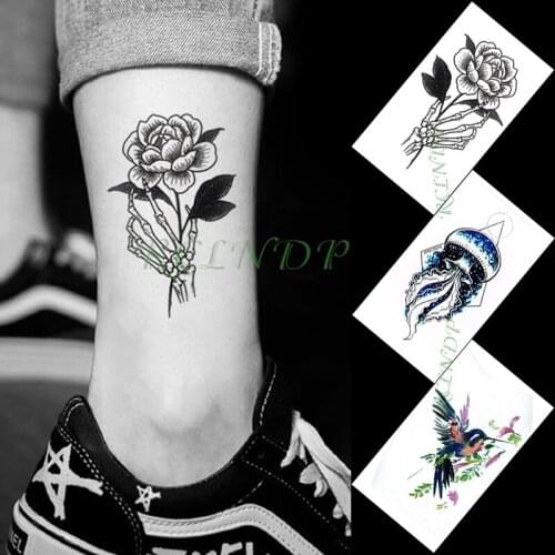 Waterproof Temporary Tattoo Sticker Flower Bird Flower Jellyfish Small Art Tatto Flash Tatoo Fake Tattoos For Women Men Kid