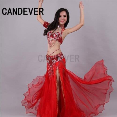 Oriental belly dance costume set women professional bra and belt gypsy maxi skirt long bracelet top dress practice wear adult