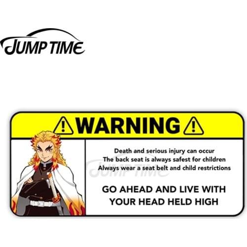 Jump Time 13 x 3.5cm Rengoku Kyoujurou Warning Anime Car Stickers Vinyl Decal Cartoon Waterproof Windows Car Wrap
