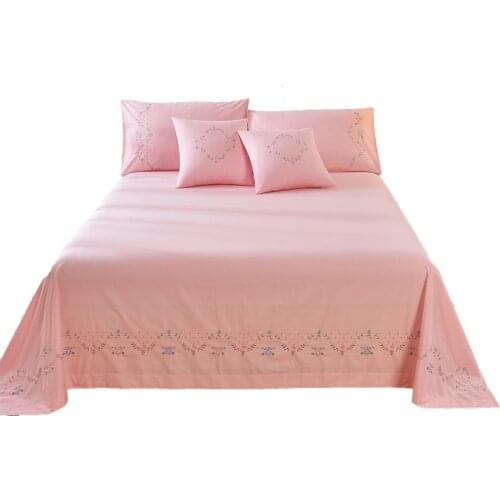 100% Cotton Greek Key Embroidery, 3-Piece Twin XL Kendell Bed Sheet Set, White/ Light Green/Pink