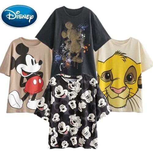 Disney Family Mickey Mouse Snow White The Evil Queen Witch The Lion King Cartoon Print Women T-Shirt O-Neck Short Sleeve Tee Top