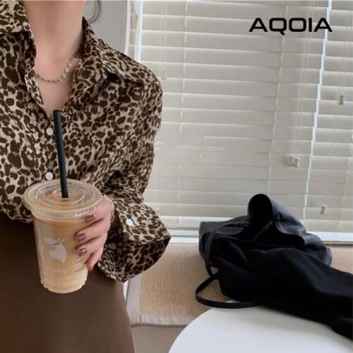 Chic Vintage Button Up Women Blouse Shirt Leopard Oversize Long Sleeve Ladies Shirts 2021 Spring Fashin Turn Down Collar Tops